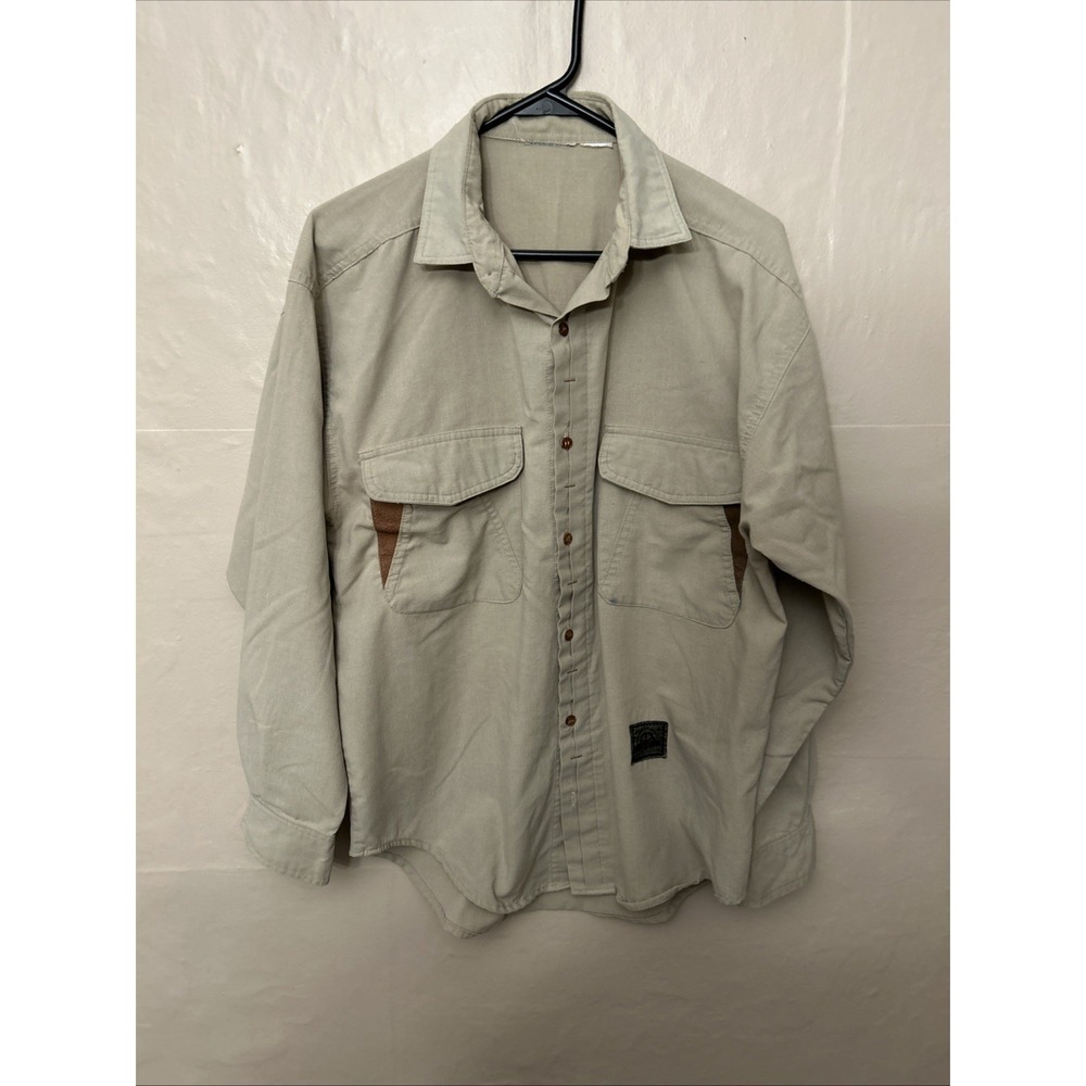Superior Mechanques‎ Men's Khaki Safari Shirt Medium Leather Pocket Detail
